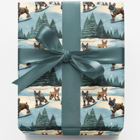 Adorable Winter Dog Gift Wrap, French Bulldog Ice Skating Wrapping Paper, Frenchie Holiday Wrapping Paper, Christmas Dog Lover Gift Wrap Roll
