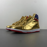 High Top Sneakers, Gold Red Colorway, Lace Up Design, Casual Gift for Sneaker Fans