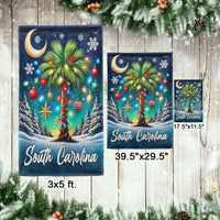 Palmetto Palm Tree Holiday Yard Flag, South Carolina Christmas Garden Flag, Double-Sided Coastal Winter Lawn Flag
