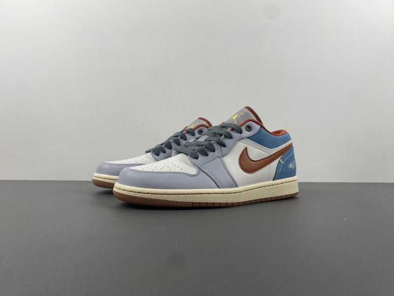 Low Top Sneakers, Blue White Gray Colorway, Lace Up Design, Casual Gift for Sneaker Fans