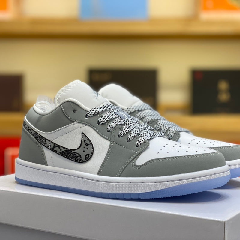 Low Top Sneakers, White Gray Colorway, Lace Up Design, Casual Gift for Sneaker Fans