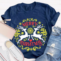 Festive Reindeer Holiday Graphic Tee, Christmas Elk T-Shirt, Winter Deer Shirt, Adorable Merry Christmas Animal T-Shirt, Xmas Apparel