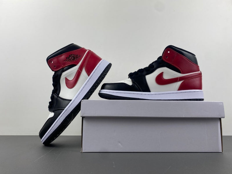 Mid Top Sneakers, White Black Red Colorway, Lace Up Design, Casual Gift for Sneaker Fans