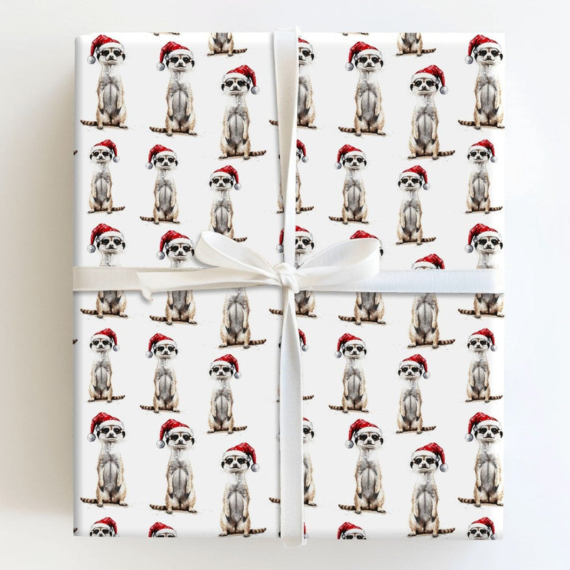 Adorable Santa Hat Gift Wrap, Meerkat Christmas Wrapping Paper, Festive Animal Wrapping Paper, Holiday Meerkat Gift Wrap Roll