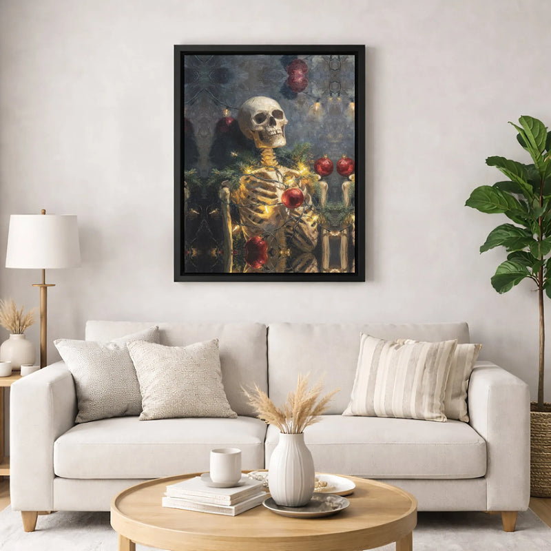 Gothic Xmas Tree Canvas Print, Skeleton Christmas Tree Wall Art, Spooky Holiday Canvas Wall Art, Skeleton Tree Poster