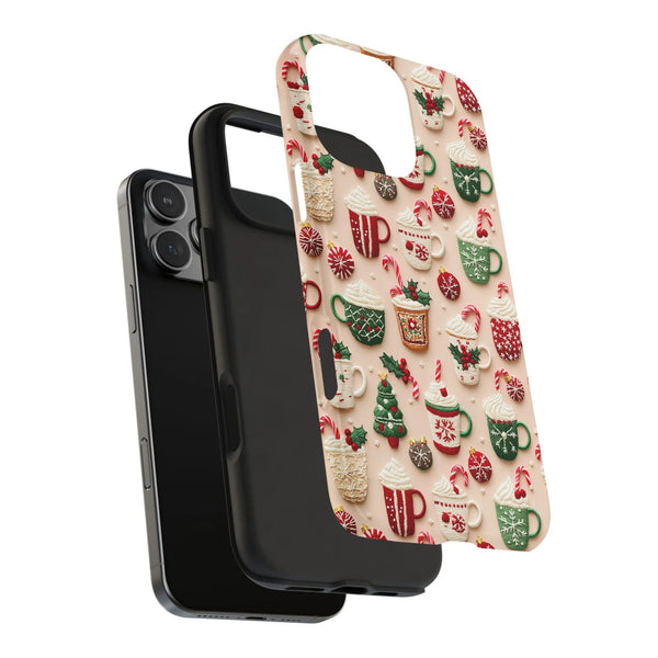 Winter Holiday Candy Cane Mug Phone Case, Christmas Hot Cocoa Phone Case, Dual Layer Tough Protective Cover, Comfy Christmas 