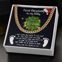 New Dad Message Card Chain, First Christmas Daddy Cuban Link Chain Necklace, Holiday Keepsake from Baby, Meaningful Dad Chain Jewelry