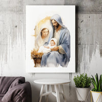 Watercolor Mary Joseph Baby Jesus Canvas Wall Art, Holy Family Nativity Canvas Print, Christian Christmas Wall Decor, Faith Holiday Present