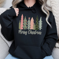 Boho Aesthetic Holiday Tree Sweatshirt, Merry Christmas Tree Hoodie, Comfy Winter Xmas Pullover, Festive Christmas Hooded Sweater