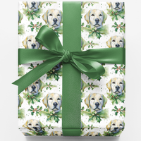 Watercolor Dog Wrapping Paper, Labrador Retriever Christmas Wrapping Paper, Puppy Holly Wreath Gift Wrap, Holiday Dog Lover Present Paper