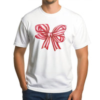 Retro Striped Ribbon T-Shirt, Christmas Bow Shirt, Adorable Holiday Bow Tee, Festive Christmas Graphic Shirt, Vintage Ribbon Xmas Shirt