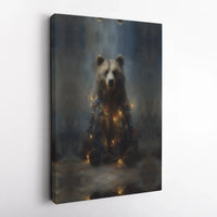 Holiday Bear Painting Poster, Christmas Bear Canvas Wall Art, Moody Wildlife Canvas Print, Winter Bear Wall Decor, Digital Download
