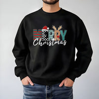 Festive Plaid Leopard Holiday Sweater, Merry Christmas Sweatshirt, Adorable Buffalo Plaid Crewneck, Comfy Winter Christmas Graphic Pullover