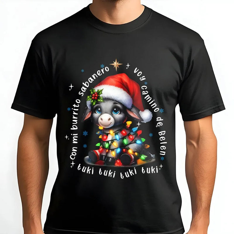 Adorable Christmas Donkey Shirt, Mi Burrito Sabanero T-Shirt, Latino Holiday Graphic Tee, Spanish Xmas Carol Tee, Villancicos Holiday T-Shirt