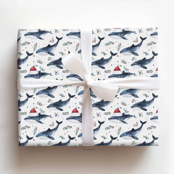 Nautical Santa Whale Gift Wrap, Whale Christmas Wrapping Paper, Ocean Animal Wrapping Paper, Winter Holiday Gift Wrap, Coasta