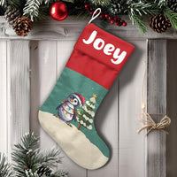 Santa Hat Holiday Stocking, Adorable Penguin Christmas Stocking, Personalized Christmas Stocking, Adorable Animal Stocking, Custom Kids Holiday Present
