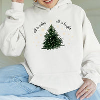 Minimalist Holiday Graphic Hoodie, All Is Calm All Is Bright Christmas Tree Hoodie, Comfy Winter Xmas Tree Hoodie, Holiday Season Present