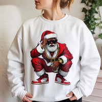 Hip Hop Streetwear Holiday Crewneck, Black Santa Christmas Sweatshirt, African American Santa Sweatshirt, Retro Xmas Graphic Sweatshirt