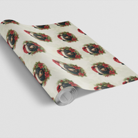 Black Bear Christmas Gift Wrap, Festive Bear Wreath Wrapping Paper, Watercolor Woodland Animal Paper Roll, Rustic Holiday Gift Wrap