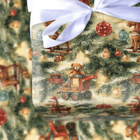 Teddy Bear Rocking Horse Gift Wrap, Vintage Toy Christmas Wrapping Paper, Nostalgic Xmas Wrapping Paper Roll, Retro Holiday Gift Wrap