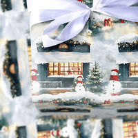 Festive Holiday Gift Wrap, Snowman Winter Village Christmas Wrapping Paper, Adorable Snowmen Scene Wrapping Paper, Winter Gift Wrap Roll