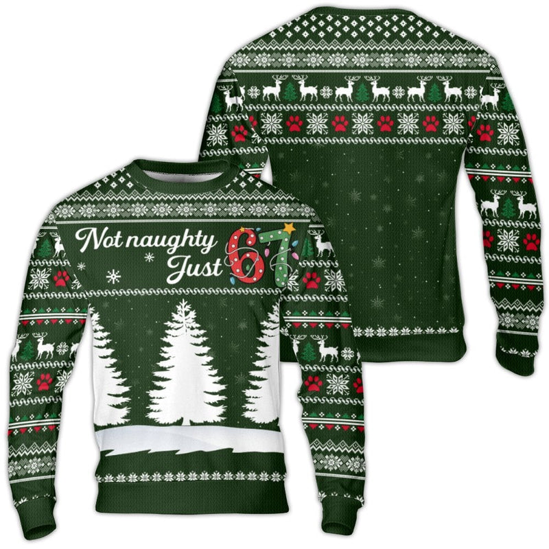Not Naughty Just 67 Sweatshirt, 67th Birthday Ugly Christmas Sweater, Humorous Holiday Party Pullover, 67 Year Old Xmas Present