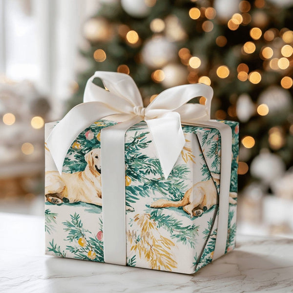 Christmas Dog Gift Wrap, Yellow Labrador Tree Wrapping Paper, Watercolor Puppy Wrapping Paper, Holiday Pet Gift Wrap, Dog Lov