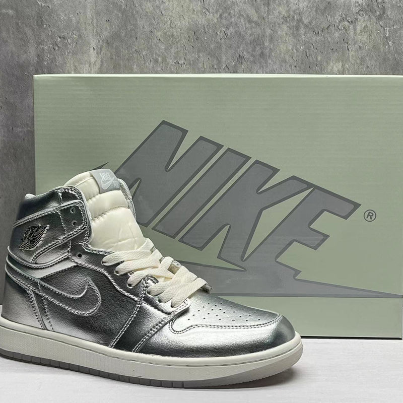High Top Sneakers, Silver Colorway, Lace Up Design, Casual Gift for Sneaker Fans