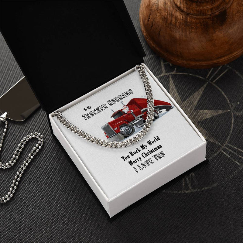 Mens Truck Driver Cuban Chain, Trucker Husband Cuban Link Chain Necklace, Stainless Steel Cuban Link Necklace, Christmas Present for Him