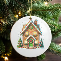 Candy Cane Holiday Tree Ornament, Gingerbread House Christmas Ornament, Festive Ceramic Ornament, Sweet Treats Winter Decor, Xmas Keepsake