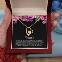 Heart Pendant with CZ Crystal, Cousin Forever Love Necklace, Meaningful Birthday Jewelry Necklace, Keepsake Christmas Heart Necklace for Her
