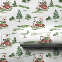 Watercolor Golfing Christmas Gift Wrap, Golf Santa Wrapping Paper, Golf Cart Santa Holiday Wrapping Paper, Golfer Sports Gift Wrap Roll