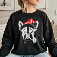 Santa Hat Dog Sweatshirt, Boston Terrier Christmas Sweatshirt, Adorable Puppy Holiday Sweatshirt, Winter Dog Lover Crewneck, Xmas Present
