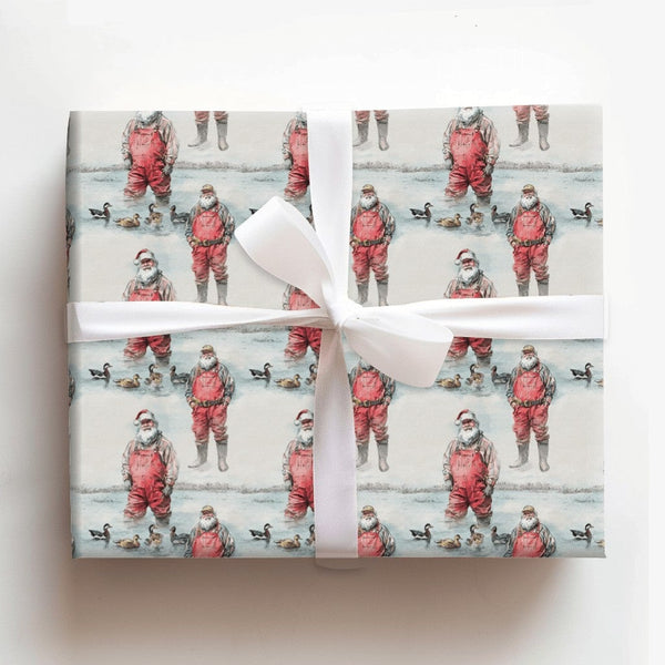 Duck Hunter Christmas Gift Wrap, Hunting Santa Wrapping Paper, Watercolor Outdoorsman Fishing Wrapping Paper, Holiday Gift Wr