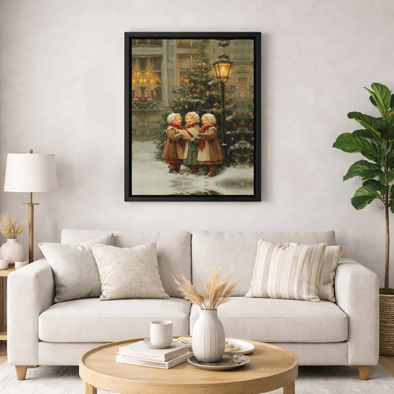 Vintage Snowy Winter Canvas Print, Victorian Christmas Carolers Canvas Wall Art, Holiday Caroling Canvas, Festive Christmas Home Decor Present