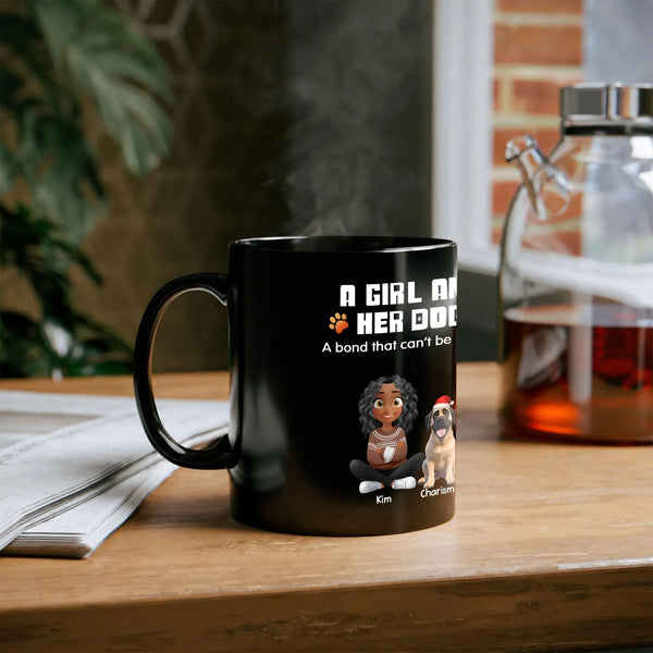 Custom Girl and Dog Illustration Coffee Mug, Personalized Dog Mom Mug, Adorable Pet Lover Ceramic Mug, Holiday Christmas Pres