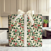 Botanical Christmas Wrapping Paper, Watercolor Holly Berry Wrapping Paper, Festive Winter Holiday Gift Wrap, Noel Present Wrapping Paper