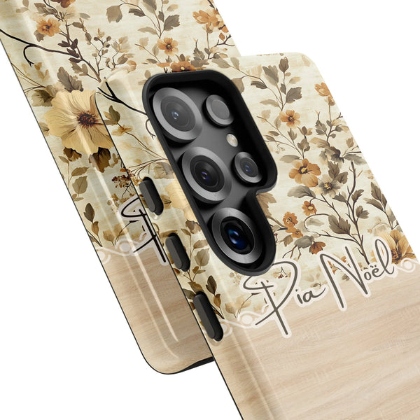 Vintage Botanical Christmas Samsung Galaxy Tough Case, Pia Noel Floral Phone Case, Holiday Flower Samsung Cover, Winter Festi