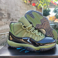 High Top Sneakers, Army Green Black Colorway, Lace Up Design, Casual Gift for Sneaker Fans