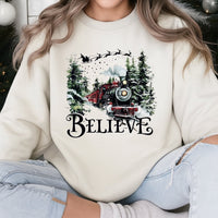 Vintage Holiday Train Pullover, Believe Christmas Train Sweatshirt, Christmas Movie Graphic Crewneck, Festive Winter Sweatshirt, Xmas Present
