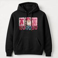 Faux Yarn Christmas Hoodie, Santa Claus Ho Ho Ho Hoodie, Retro Santa Sweatshirt, Holiday Santa Claus Pullover, Winter Xmas Present for Women
