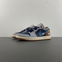 Low Top Sneakers, Blue Brown Colorway, Lace Up Design, Casual Gift for Sneaker Fans