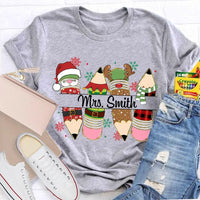 Custom Name Pencil Snowflake Shirt, Personalized Christmas T-Shirt, Teacher Holiday Graphic Tee, Custom Xmas T-Shirt, Holiday Season Present