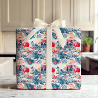 Asian Pagoda Holiday Gift Wrap, Chinoiserie Christmas Wrapping Paper, Fu Character Wrapping Paper, Winter Pine Tree Holiday Wrapping Paper