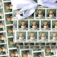Retro Christmas Wrapping Paper, Vintage Snowman Postage Stamp Wrapping Paper, Nostalgic Holiday Gift Wrapping Paper, Winter Xmas Gift Wrap