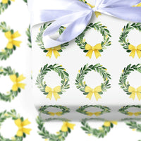 Yellow Bow Holiday Gift Wrap, Green Wreath Christmas Wrapping Paper, Watercolor Botanical Wrapping Paper, Birthday Party Gift Wrap Roll