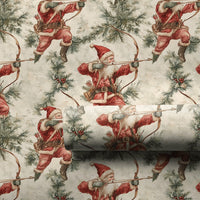 Bow and Arrow Holiday Gift Wrap, Vintage Santa Archer Wrapping Paper, Pine Holly Christmas Wrapping Paper, Antique Archer Gift Wrap Roll