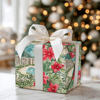Tropical Diamond Head Gift Wrap, Waikiki Beach Christmas Wrapping Paper, Hawaiian Holiday Wrapping Paper, Poinsettia Palm Tree Gift Wrap