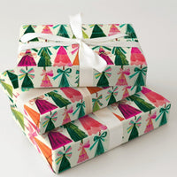 Bow Christmas Wrapping Paper, Retro Colorful Tree Wrapping Paper, Modern Holiday Gift Wrap Roll, Vibrant Seasonal Xmas Wrapping Paper
