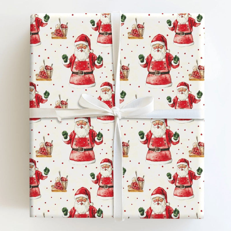 Ice Cream Santa Claus Gift Wrap, Dancing Santa Wrapping Paper, Polka Dot Holiday Wrapping Paper, Sweet Christmas Gift Wrapping Paper
